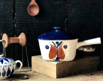 Rare Rorstrand Polka Sauce Pan Sweden Ceramic Lidded Pot by Marianne Westman or Hertha Bengtsson