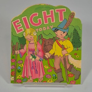 Vintage bos sprookjesachtige kinderverjaardagskaart New "Old Stock" voor 8-jarig meisje