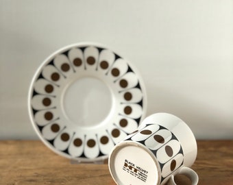 Bone China Polka Dot Black Velvet Cup & Saucer English by John Russell for Hostess Anchor Tableware