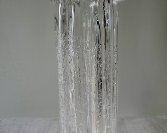 Willy Johansson Scandinavian Modern "Atlantic" Norwegian Hadeland Glass Vase with trapped bubbles 1970s
