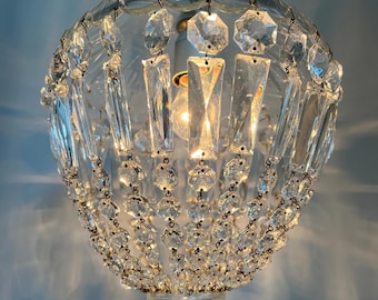 Vintage Preciosa-Lustry Czech Crystal Basket Chandelier 20th Century Ready to Install with 22 inch drop