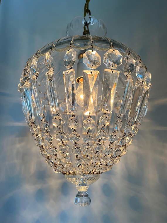 Vintage Preciosa-Lustry Bohemian Crystal Chandelier: Brass, 20th Century Czech, 22-inch Drop