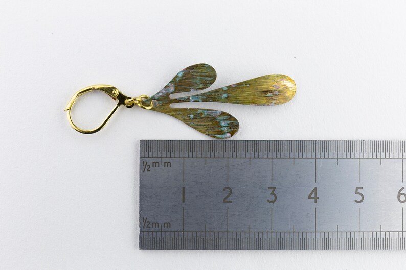 Brass Leaf Earrings Patina Botanical Jewellery Leaf Droplets Green /& Blue from Scotland Patina Leaf Earrings Unique Gift Gold