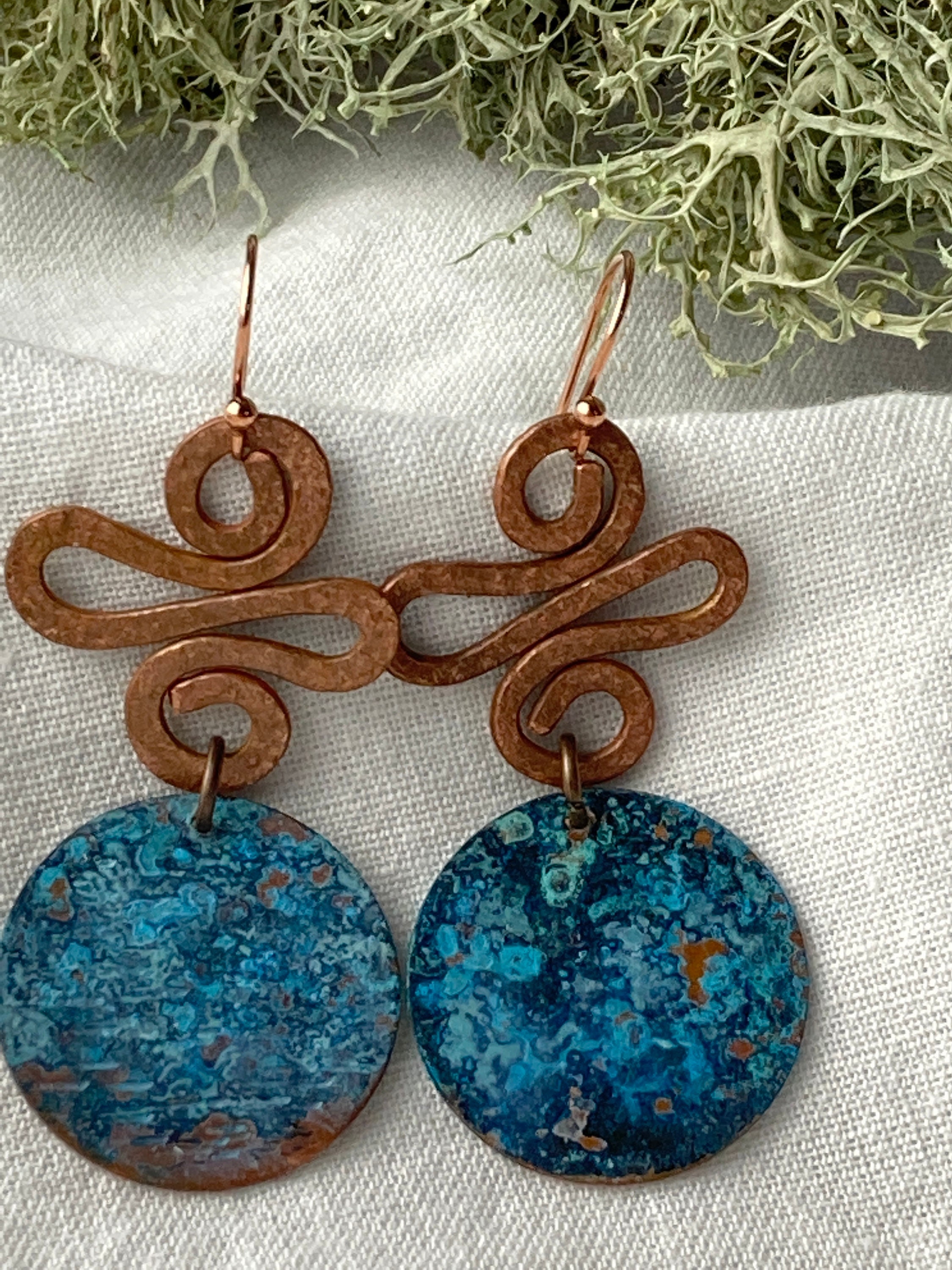 Patina Earrings. Circle Earrings. Copper Earrings. Copper