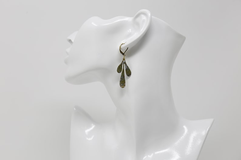 Brass Leaf Earrings Patina Botanical Jewellery Leaf Droplets Green /& Blue from Scotland Patina Leaf Earrings Unique Gift Gold