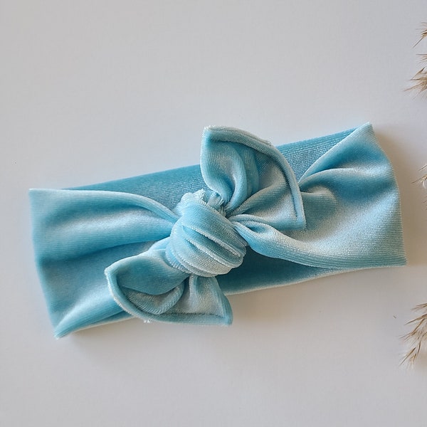 Sky blue Velvet Tie On Headwrap