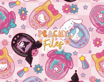 S a n r i o friends Retro Toy Seamless File | pink checkers