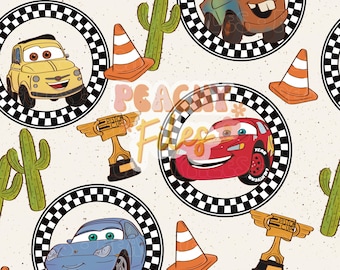 Red Fast Car and Friends Seamless File | ivory