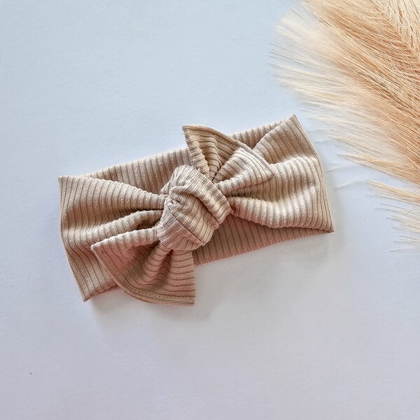 Light Taupe Rib Knit Tie On Headwrap