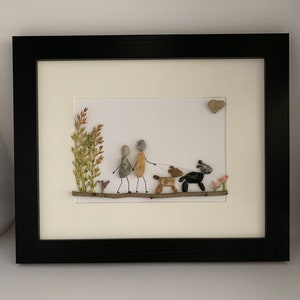 Pebble Art Couple with Dogs: Personalized Pet Lover Gift