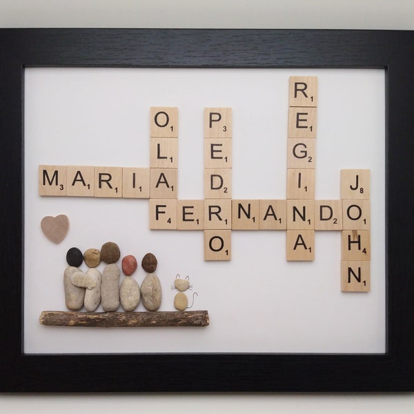 Scrabble Family Pebble Art, Personalized Family wall art, family rock art with scrabble letter tiles, adoption gift