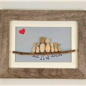 Custom Family Pebble Art Portrait, Family with Pets
