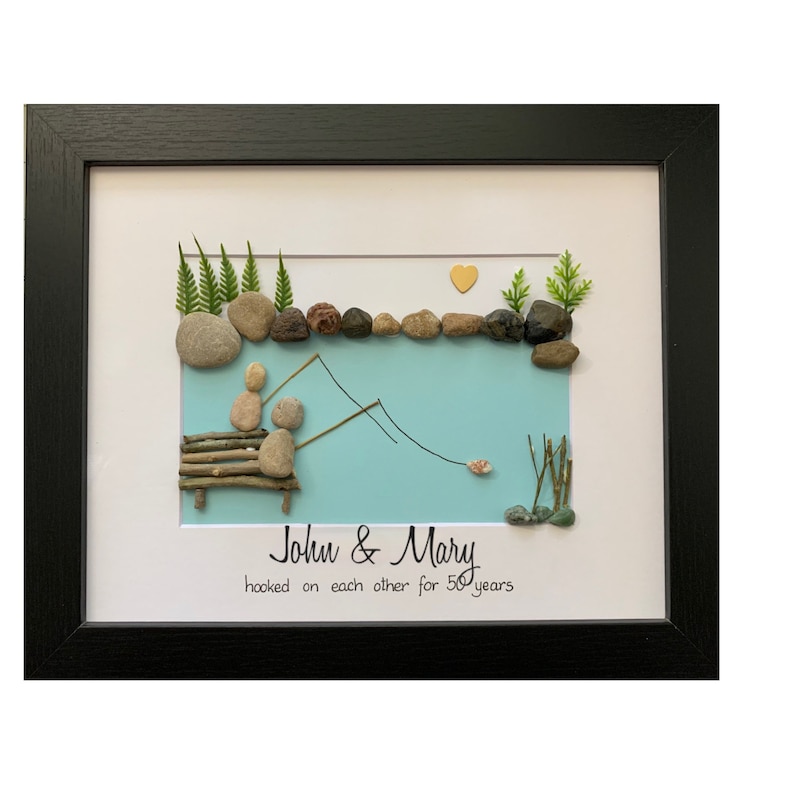 Fishing pebble art, fisher life, gift for him, gift for boyfriend, pebble art gift for dad, camp decor