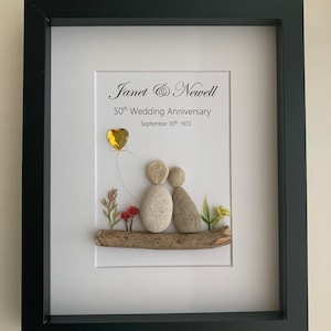 Personalized 50th wedding anniversary  pebble art, Pebble art family, golden Anniversary personalized gift for parents or grandparents