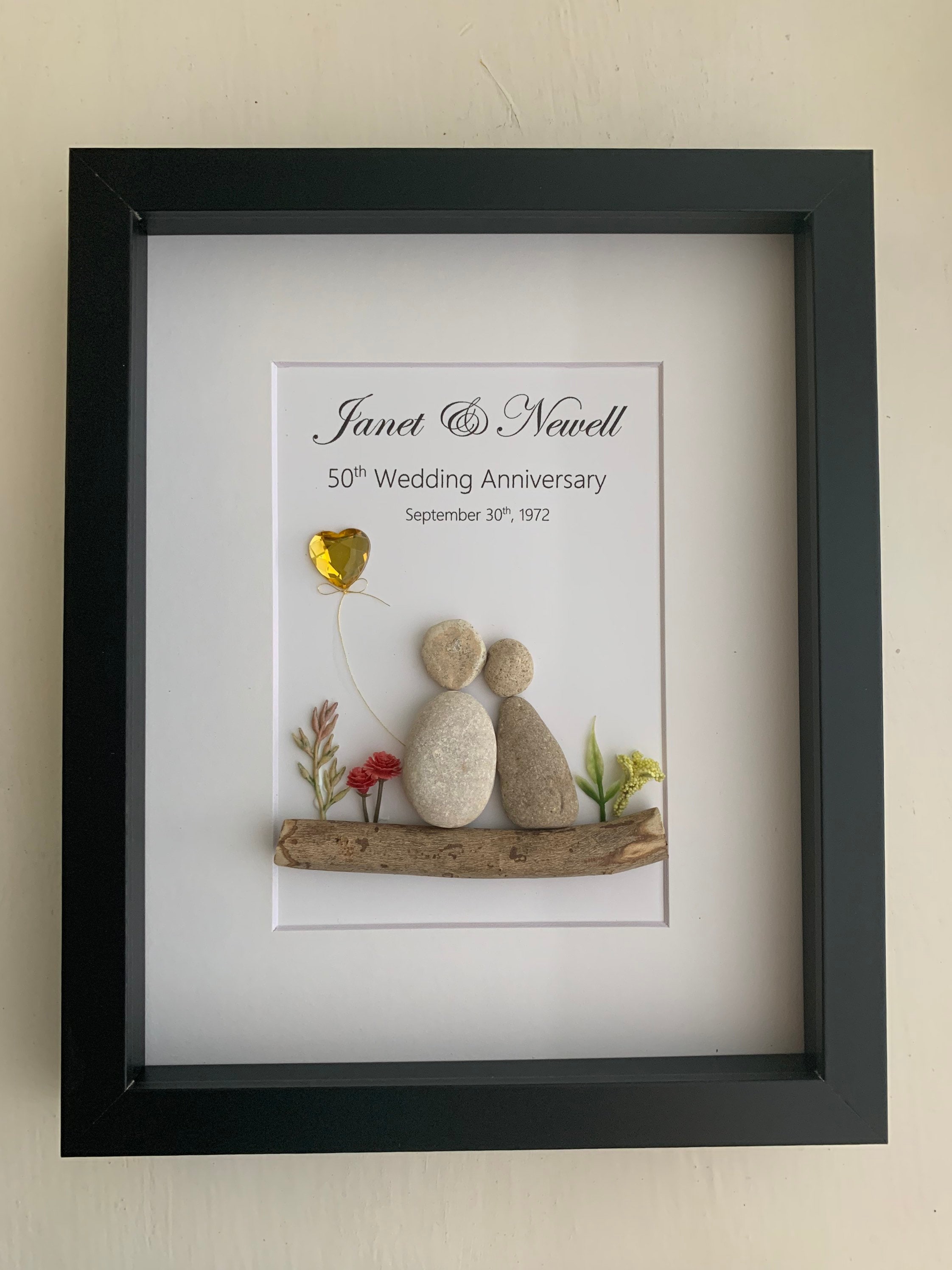 Personalized 50th Anniversary Pebble Art Gift: Golden Anniversary