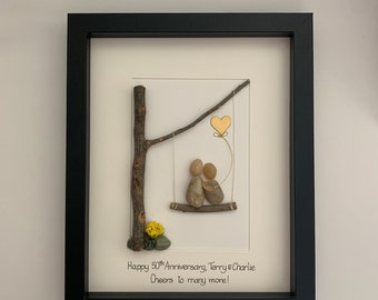Personalized Pebble Art 50th Anniversary Gift: Framed Family Keepsake