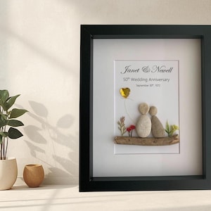 Personalized 50th Anniversary Pebble Art Gift: Golden Anniversary