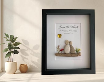 Personalized 50th Anniversary Pebble Art Gift: Golden Anniversary