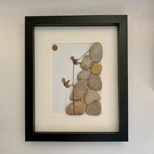 Pebble art climbing, two climbers wall art, climbing mountain, rock climbing, personalized gift, outdoor, gift for him, Father’s Day