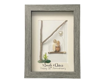 Personalized 30th Anniversary Pebble Art - Stone Family Portrait