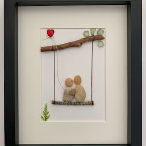Personalized Pebble Art Anniversary Gift: Stone Couple on Swing