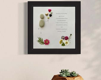 Retirement Pebble Art Gift: Stone & Pressed Flower Picture