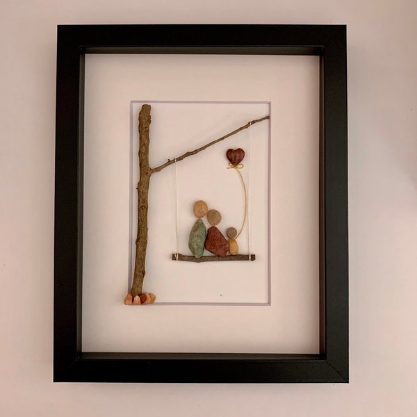 Family pebble art, Family wall art, Family picture frame, Couple with baby, couple art, baby swing, couple picture frame