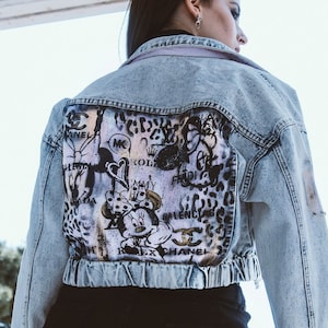 Handbemalt/ Airbrushed/ Streetstyle/ Beschnitten/ Regular Fit Jeansjacke. Minnie Maus / Graffiti / Einzelstück