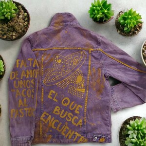Mexican themed Handpainted Denim Jacket. One-off statement piece. Size LARGE. 100% Cotton. Normal Fit.