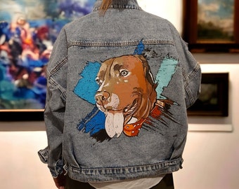 Handpainted  Denim Jacket . Posterized portrait of your pet