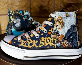 Custom /Handpainted "Sing 2"  Johnny & Clay Calloway (lion )Converse-All Star Shoes/ / Made-to-order/Gift ideas/Sneakers