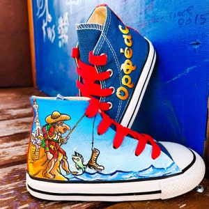 Custom /Handpainted Karagiozis themed Converse - All Star /Shadow Puppet/ Handpainted Shoes / Custom-made Sneakers / Unique