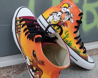 Custom /Handpainted Lucky Luke Converse - All Star / Handpainted Shoes / Custom-made Sneakers / Unique