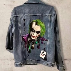 Handpainted/ Airbrushed  Denim Jacket . Joker themed. Free shipping. NOT shipping to Germany