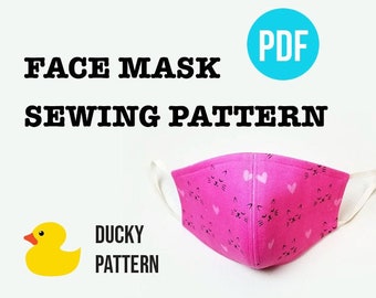 Face Mask Sewing Pattern, Full Coverage Face Mask with Filter Pocket, PDF Digital Download, DIY Printable Mask Template