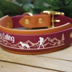 Custom Name - Biothane Dog Collar - Mountain Design - 1.5 in Layered Two Tone - Waterproof, Adjustable, Durable, Easy to Clean