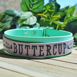 Custom Name Biothane Dog Collar - Two- Tone Collar, 1.5&quot; Inch Width: Waterproof, Vegan Leather, Adjustable, Durable, Easy to Clean