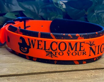 Custom Halloween Biothane Collar- Double-Layered - Two-Tone, 1" & 1.5" Wide: Waterproof, Vegan Leather, Durable, Easy to Clean