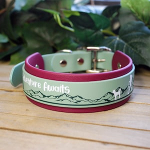 Custom Biothane Collar- Mountain Design - Double-Layered  3/4&quot;, 1&quot; & 1.5&quot; Wide: Waterproof, Adjustable, Durable, Easy to Clean