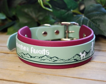Kundenspezifisches Biothane-Halsband - Gebirgsdesign - zweilagig 3/4", 2,5 und 3,5" breit: wasserdicht, verstellbar, langlebig, leicht zu reinigen