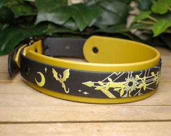 Bookish Custom Biothane Halsband - Doppellagig - zweifarbig, 3/4", 1" & 1,5" breit: Wasserdicht, vierter Flügel, ACOTAR, langlebig, leicht zu reinigen