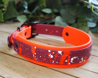 Splatter Biothane Collar - Doppellagig - zweifarbig, 3/4", 25mm & 3,5cm breit: wasserdicht, verstellbar, langlebig, leicht zu reinigen