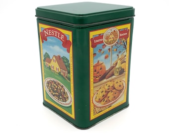 Nestle Toll House Rectangular Collectible Tin with Lid 4.25 x 4.25 x 6.25 - Limited Edition Four Seasons Green