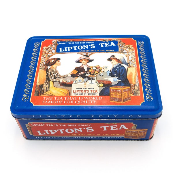 Lipton Tea Rectangular Collectible Tin #401 with Lid 8.25 x 6.25 x 3 - Retro 1915 San Francisco Exposition Advertising