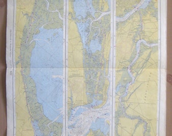 Vintage 1954 C&GS 2-Sided Chart #837/838 INTRACOASTAL McClellanville to Wadmalaw River to Port Royal Sound SC 24" x 39.5"