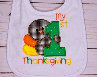 baby/'s first thanksgiving bib adorable my first turkey day baby bib for boy or a girl SNLF-033