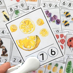 Contare e tagliare le carte Natura, Attività di conteggio 1-10, Homeschool Montessori, Scuola materna Impara a contare stampabile, 27 carte in totale