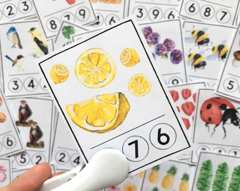 Count and Clip Cards Nature, Counting Activity 1-10, Homeschool Montessori, Preschool Learn to Count Printable, 27 Cards in Total