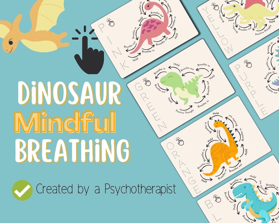 Dinosaur Mindfulness Breathing Exercises for Kids, Anxiety Relief, Coping Skills Cards