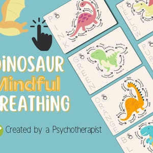 Ejercicios de respiración consciente con dinosaurios para niños, alivio de la ansiedad, tarjetas de habilidades de afrontamiento, tarjetas de respiración, rincón de la calma, técnica de conexión a tierra
